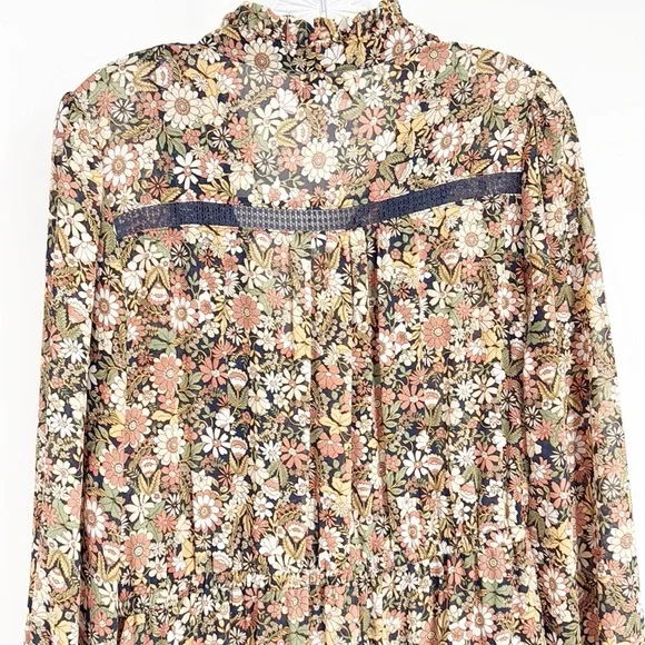 Lost + Wander Flower Power Maxi Dress Tiered Prairie size Medium Blue Peach - Picture 3 of 14